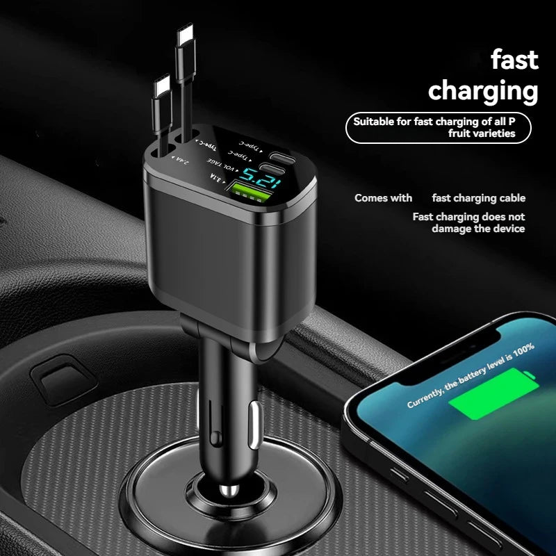 5-in-1 Retractable Car Charger - Fast PD Charging for All Devices