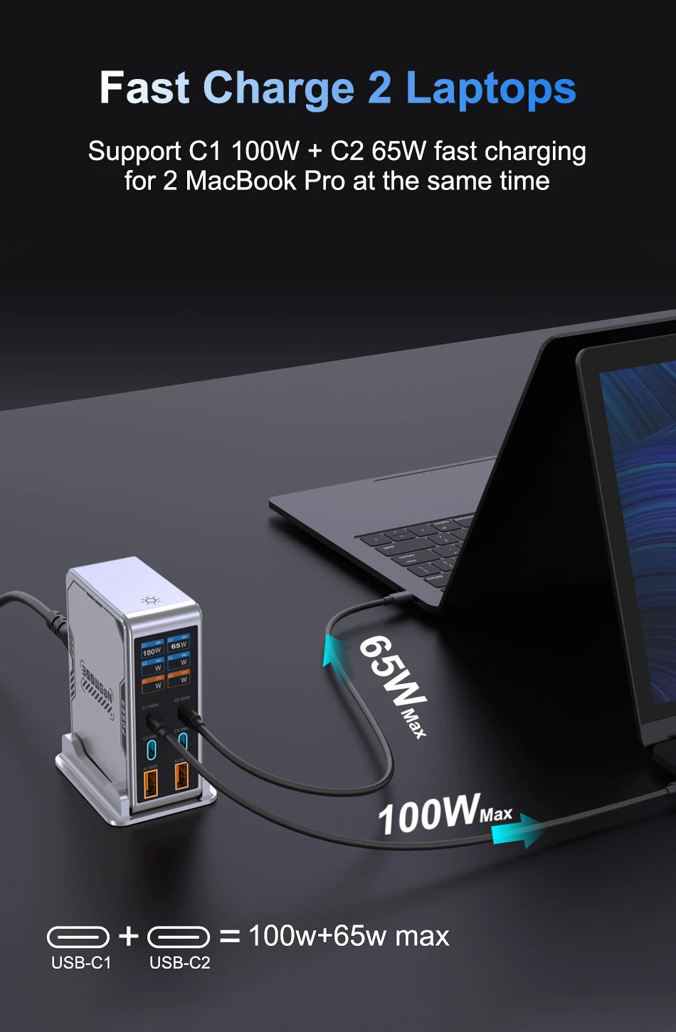 300W GaN 6-Port Desktop Fast Charger Station with Digital Display - 11