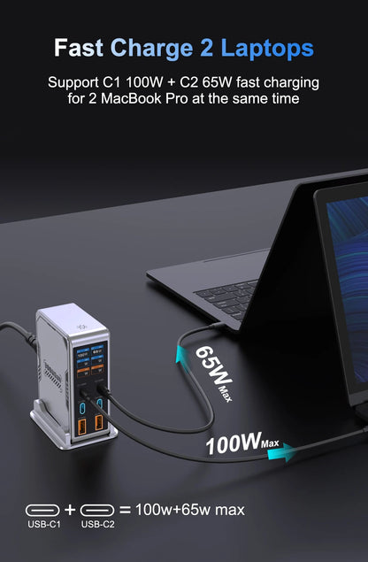 300W GaN 6-Port Desktop Fast Charger Station with Digital Display