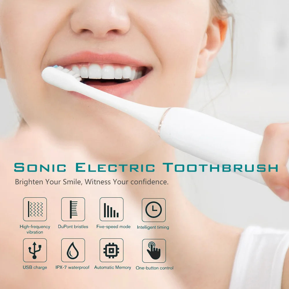 Rechargeable Electric Toothbrush for Adults IPX7 Waterproof 6 Modes