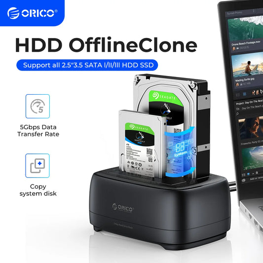 Dual-Bay HDD/SSD Docking Station with Offline Clone & USB 3.0/Type-C