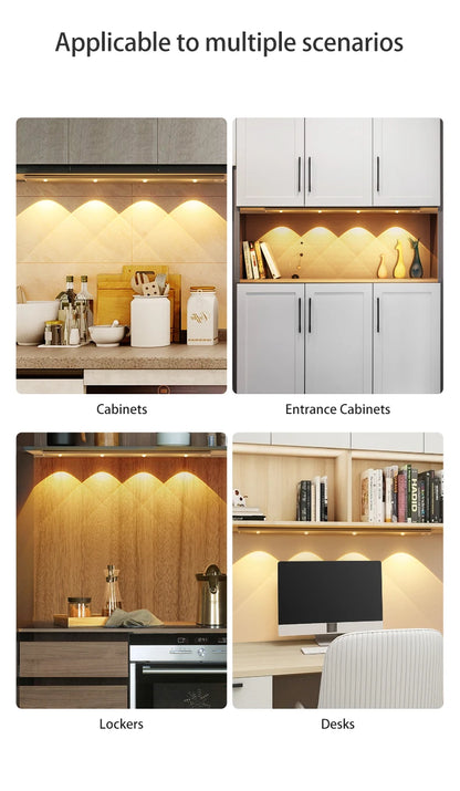 Ultra-Thin Motion Sensor Cabinet Light - Rechargeable Dimmable LED Under Counter Lighting