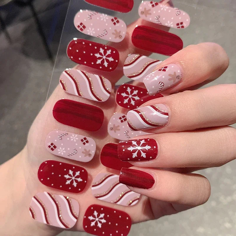 Christmas Snowflake Semi-Cured Gel Nail Wraps - Long-Lasting Holiday Nail Art Decals - 1