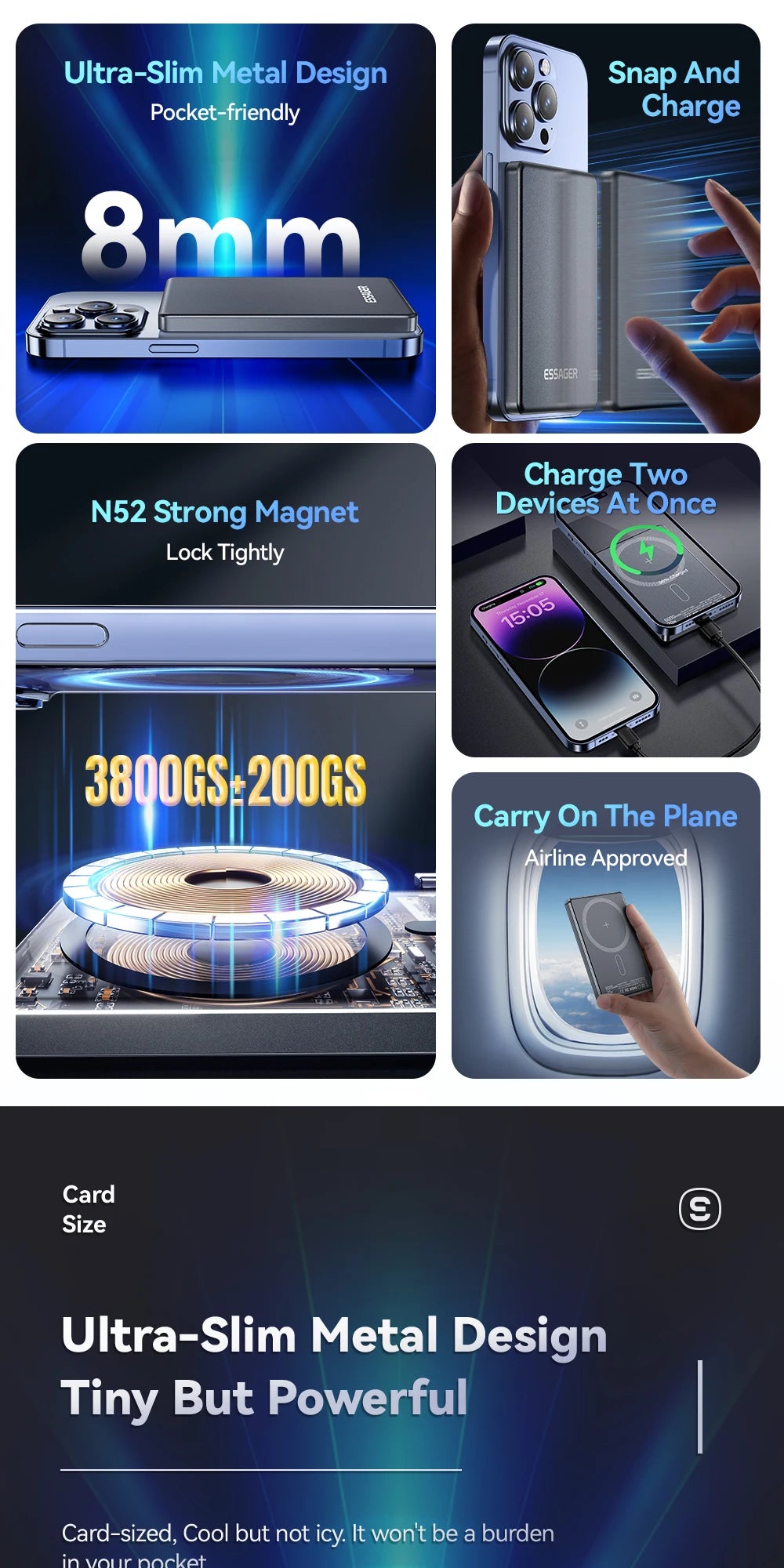 Slim Magnetic Wireless Power Bank 5000mAh for iPhone 16/15/14 Fast Charge - 9