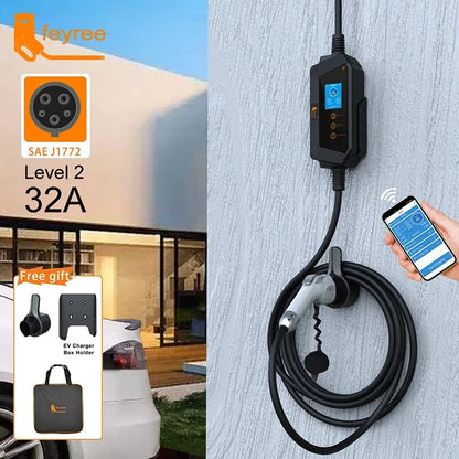 7KW Portable EV Charger Type 1 - Smart App & WiFi Control