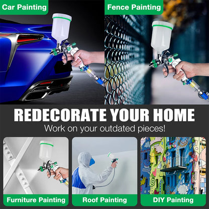 Professional HVLP Gravity Feed Spray Paint Gun Kit - 1.4/1.7/2.0mm Nozzles