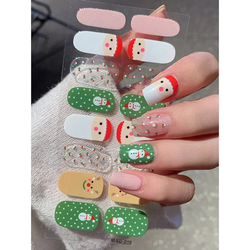 Christmas Snowflake Semi-Cured Gel Nail Wraps - Long-Lasting Holiday Nail Art Decals
