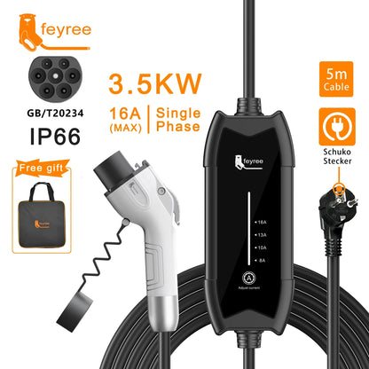 Portable 3.5KW EV Charger - Adjustable 16A Level 2 Charging Station
