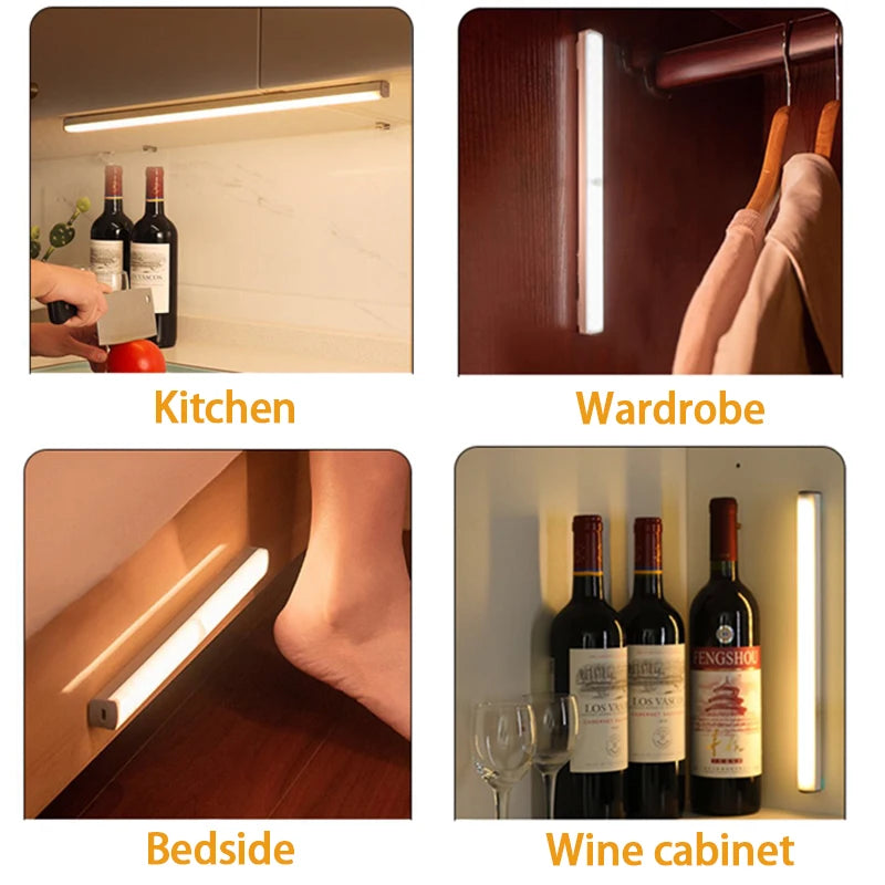 Dimmable LED Motion Sensor Cabinet Light - Wireless Rechargeable Under Closet Night Lamp - 14