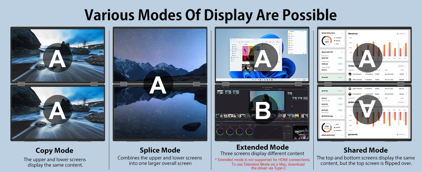 15.6" Dual Portable Laptop Monitor - 1080P FHD Stacked Screen Extender