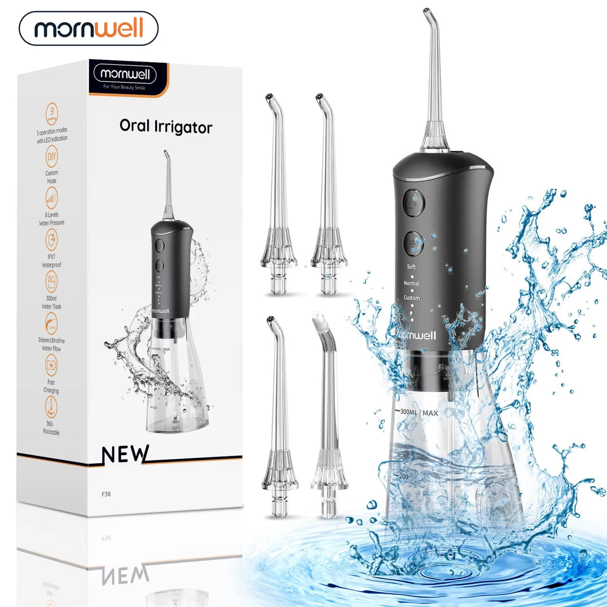 Portable Rechargeable Oral Irrigator - 300ml Water Flosser with 3 Cleaning Modes