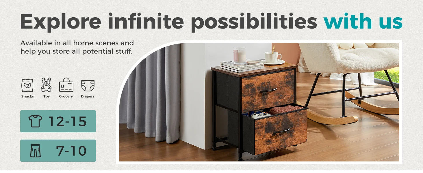Modern 2-Drawer Nightstand with Fabric Storage Drawers – Bedroom Side Table - 9