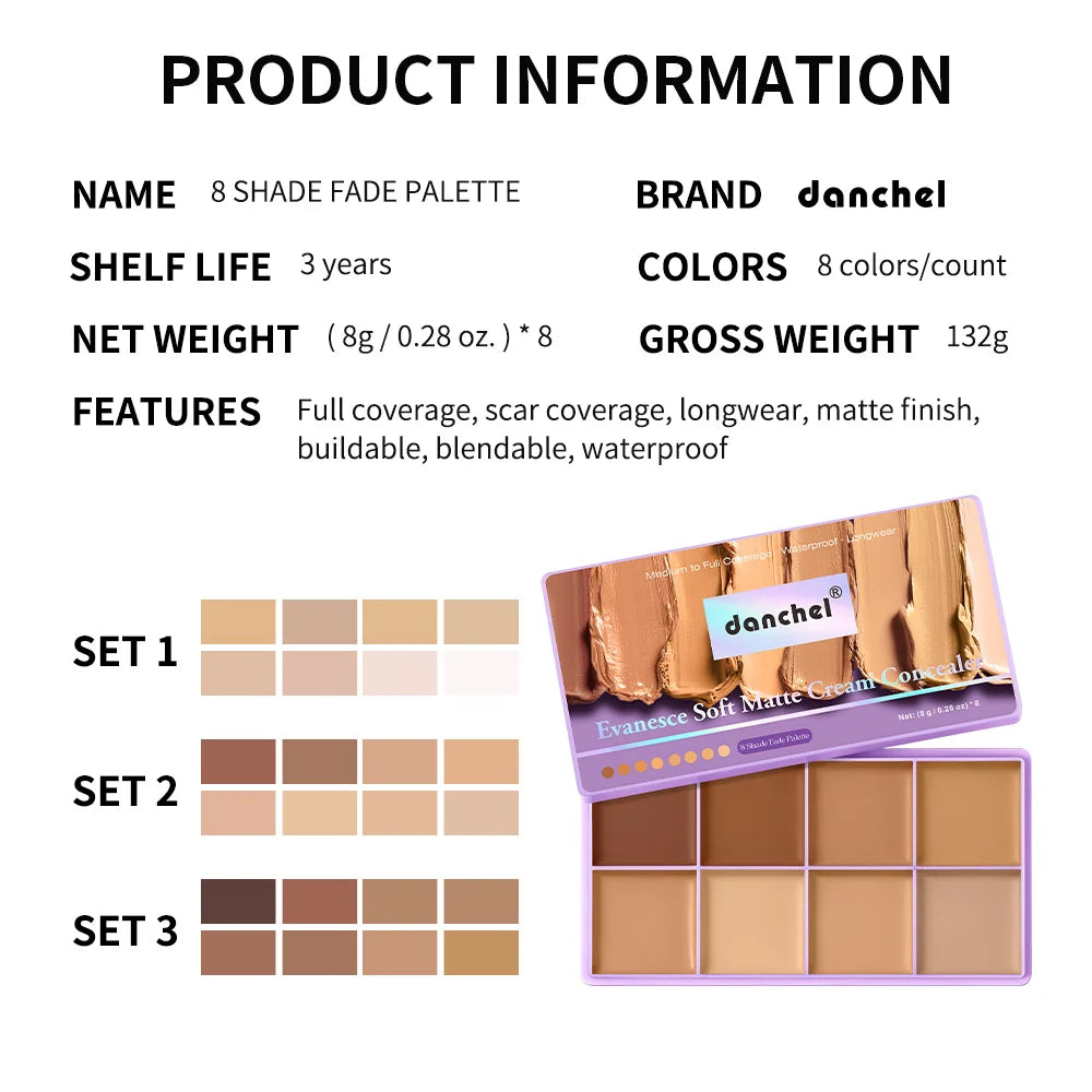 8-Shade Full Coverage Cream Concealer Palette Waterproof Makeup