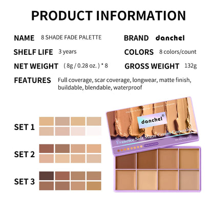 8-Shade Full Coverage Cream Concealer Palette Waterproof Makeup