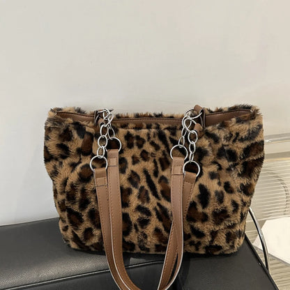Luxury Leopard Fluffy Fur Tote