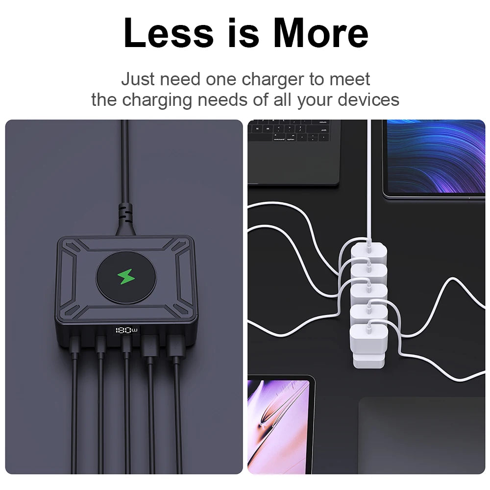 205W GaN Desktop Fast Charger - 6-in-1 USB-C PD Multi-Port Charging Station