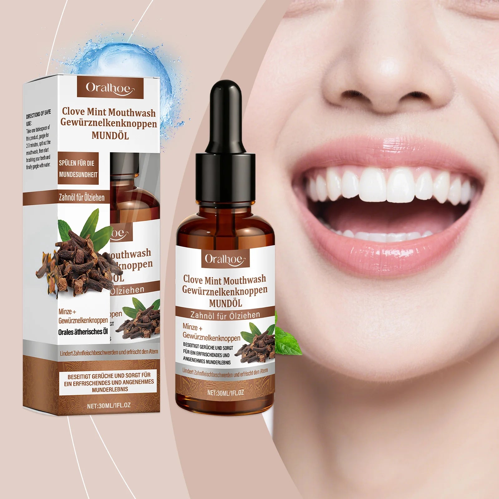 Clove Mint Oral Rinse & Teeth Whitening Oil - Natural Plaque & Bad Breath Remover - 11