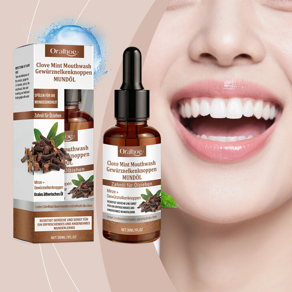 Clove Mint Oral Rinse & Teeth Whitening Oil - Natural Plaque & Bad Breath Remover