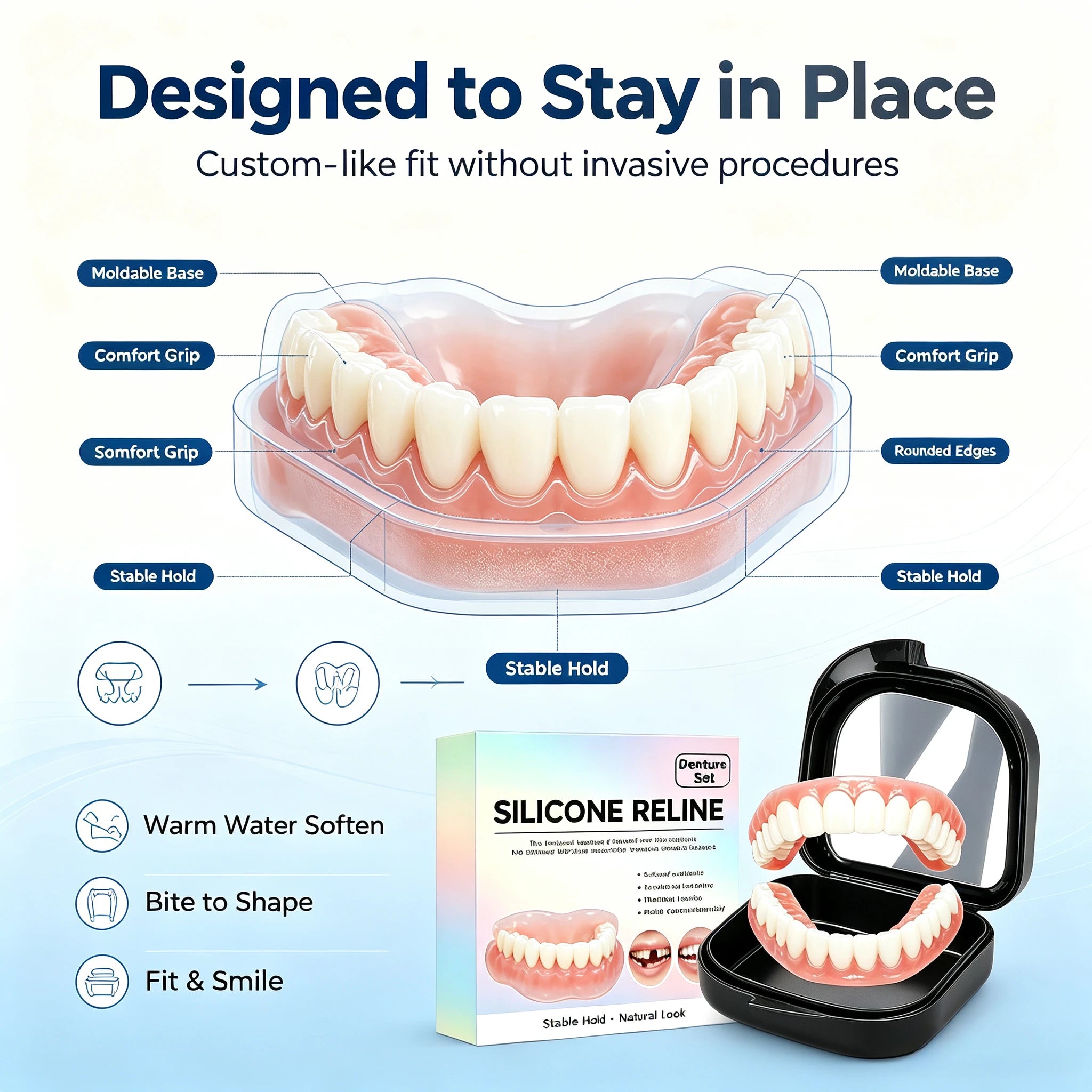 Natural Fit Silicone Dentures - Instant Cosmetic Smile & Oral Comfort - 5