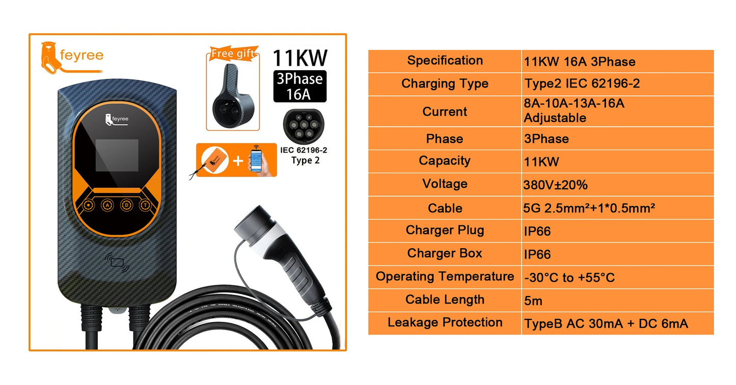 Smart EV Wallbox Charger - Adjustable 32A WiFi Electric Vehicle Station