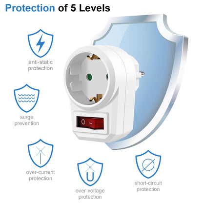 EU Socket Power Adapter with Switch - 16A German Standard Wall Plug