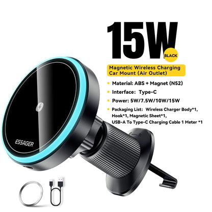 Magnetic Wireless Car Charger & Phone Holder for iPhone 16/15/14