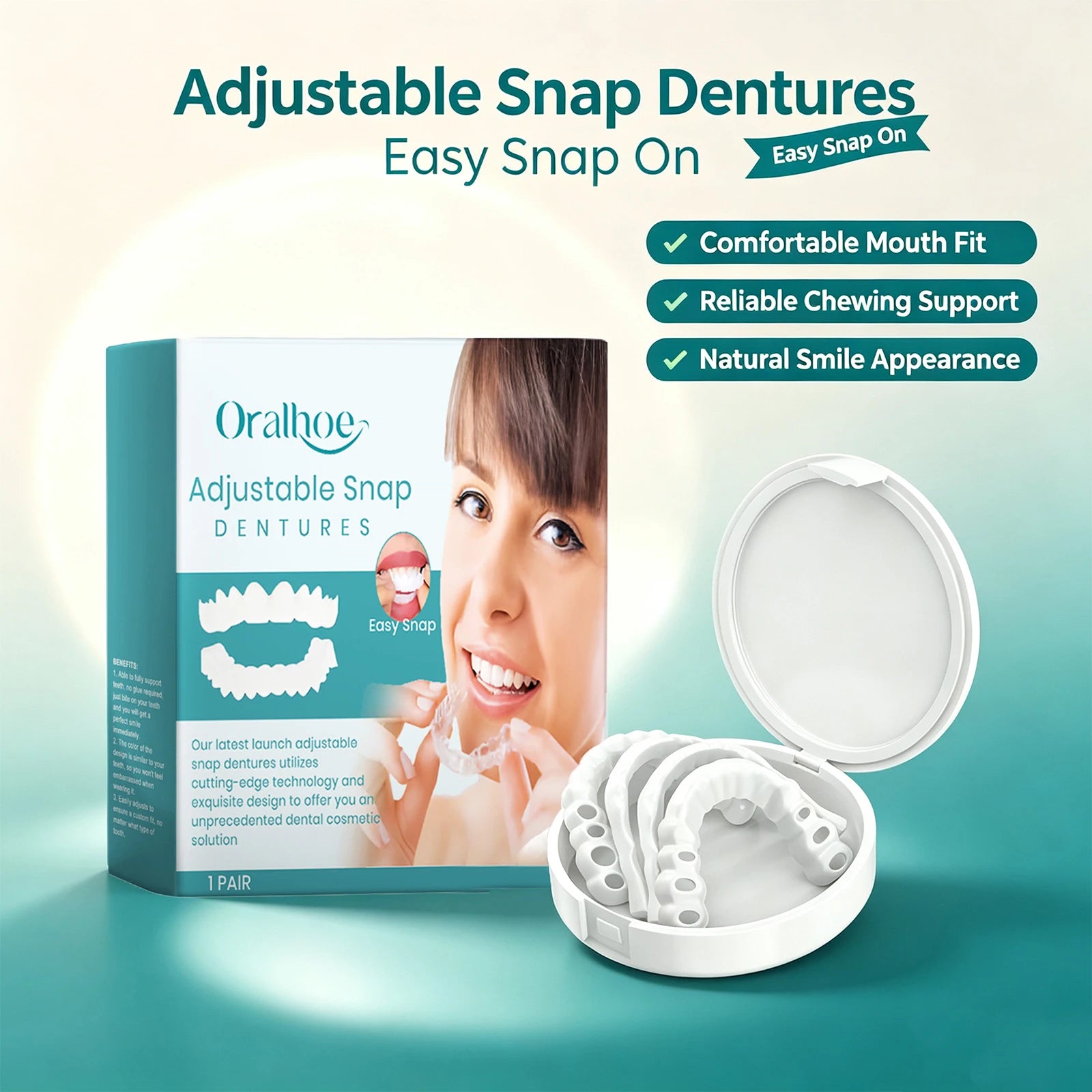 Adjustable Snap-On Dentures for Natural Smile & Comfortable Fit - 3