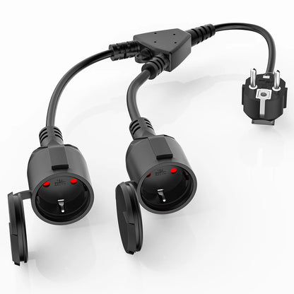 Waterproof European Standard Extension Cord - 2-Way Power Socket Splitter