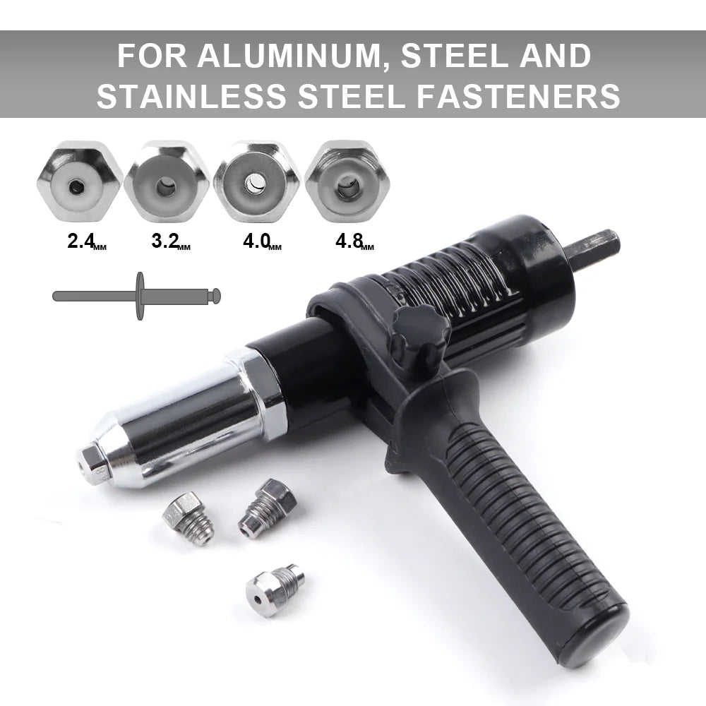 Electric Drill Rivet Gun Adapter - 2.4-4.8mm Hex Shank Cordless Riveter Tool Attachment