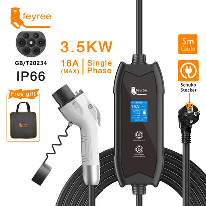 3.5KW Portable EV Charger - Adjustable Current Type 2 Charging Cable