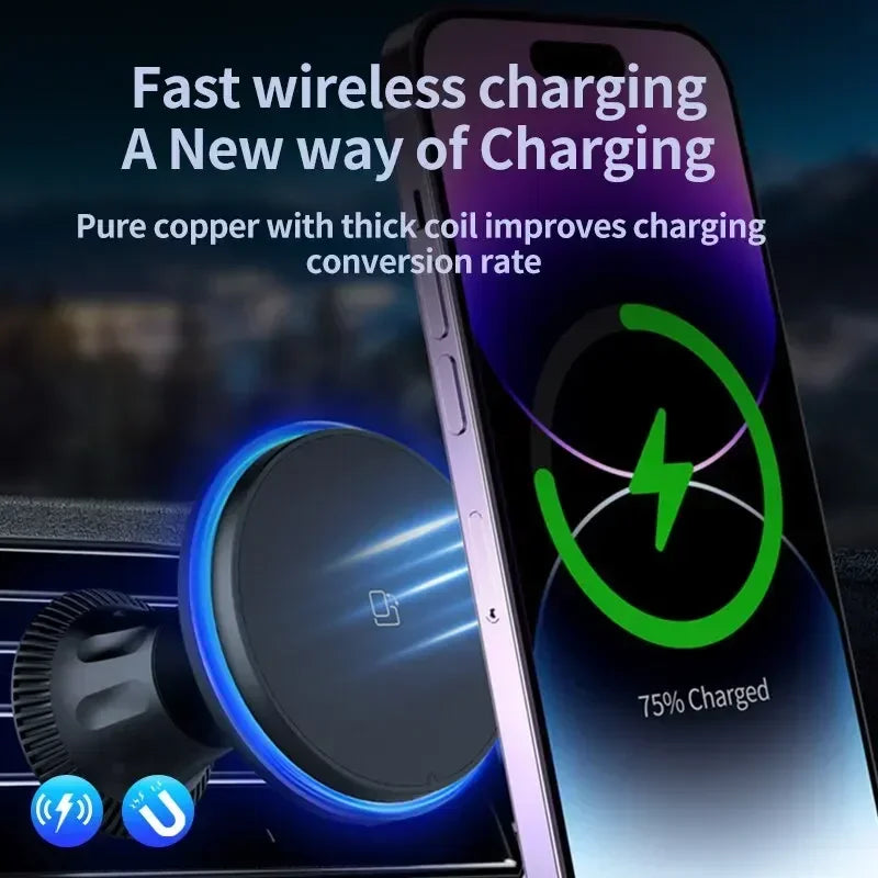 Magnetic Wireless Car Charger for iPhone 15/14/13/12 with RGB LED Light
