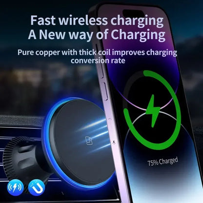Magnetic Wireless Car Charger for iPhone 15/14/13/12 with RGB LED Light