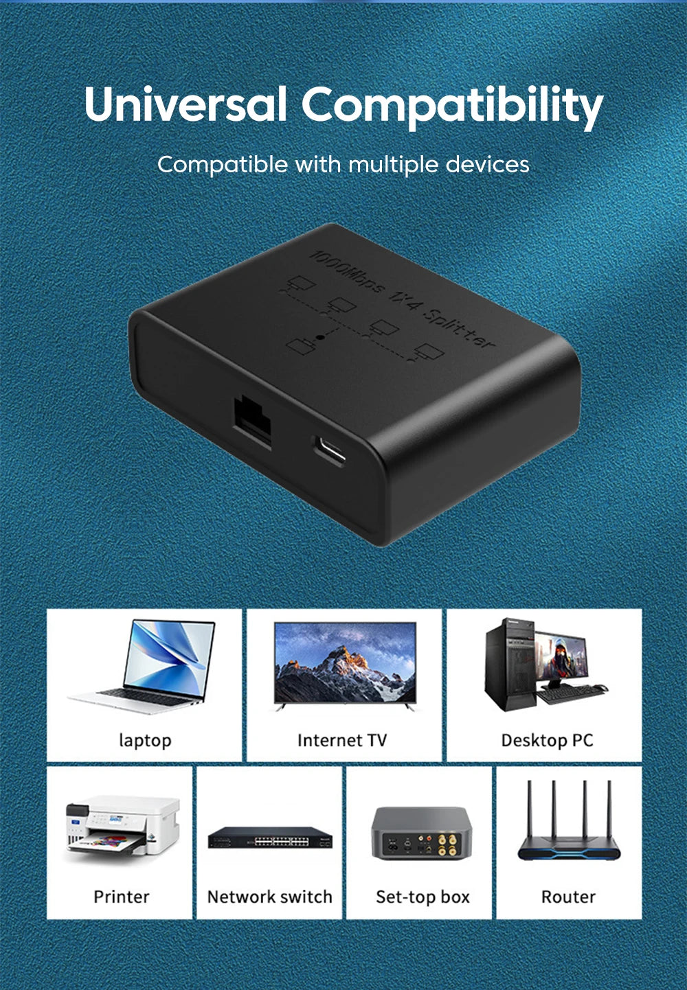 5-Port Gigabit Ethernet Switch - High-Speed RJ45 Network Splitter & Adapter - 8