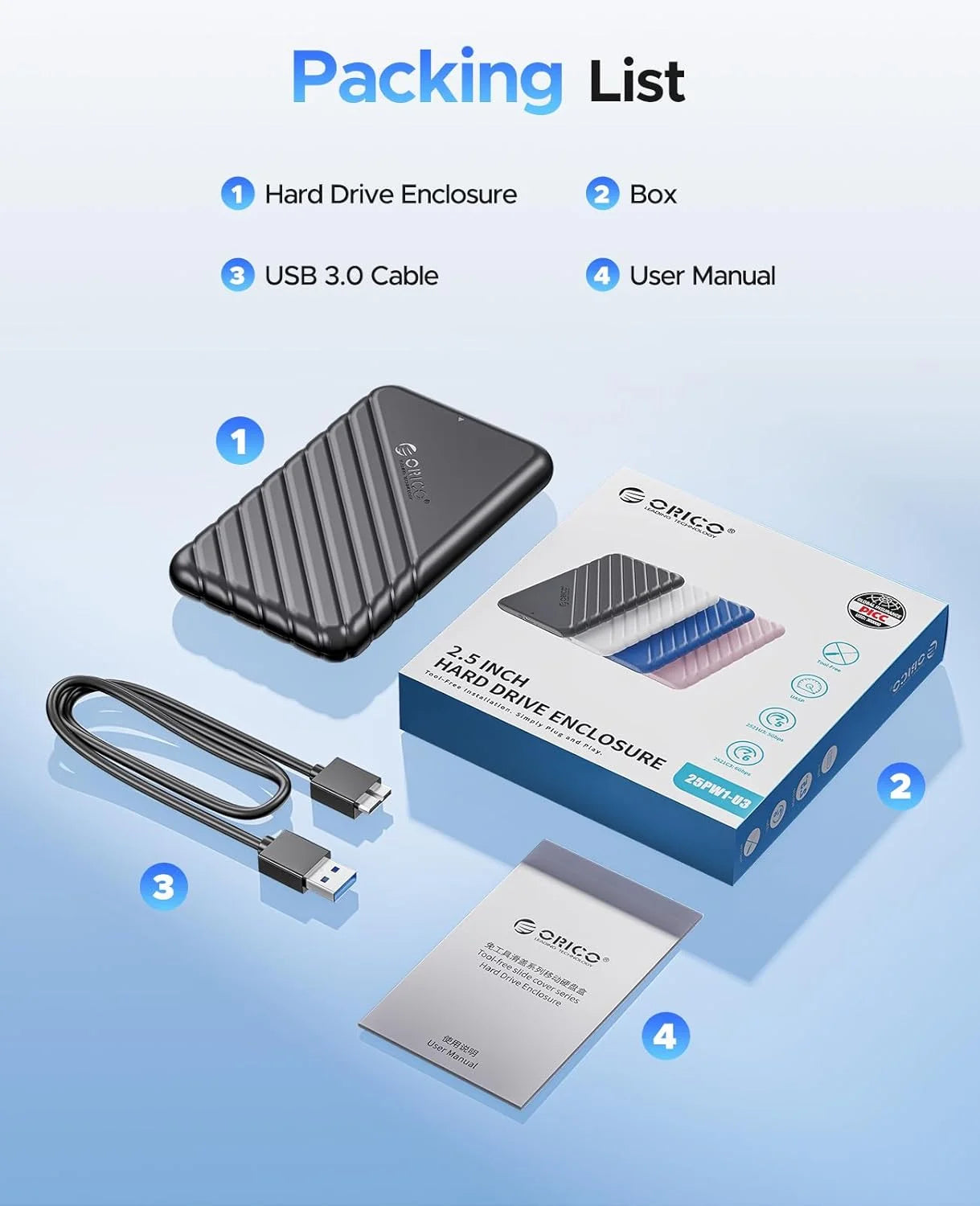 2.5" SATA to USB 3.0 External Hard Drive Enclosure Case for SSD/HDD