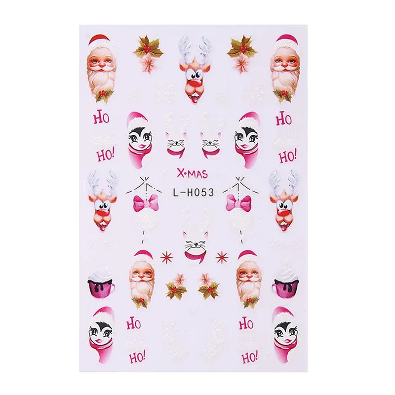 3D Christmas Nail Art Stickers - Festive Snowman & Snowflake Manicure Decals - 16