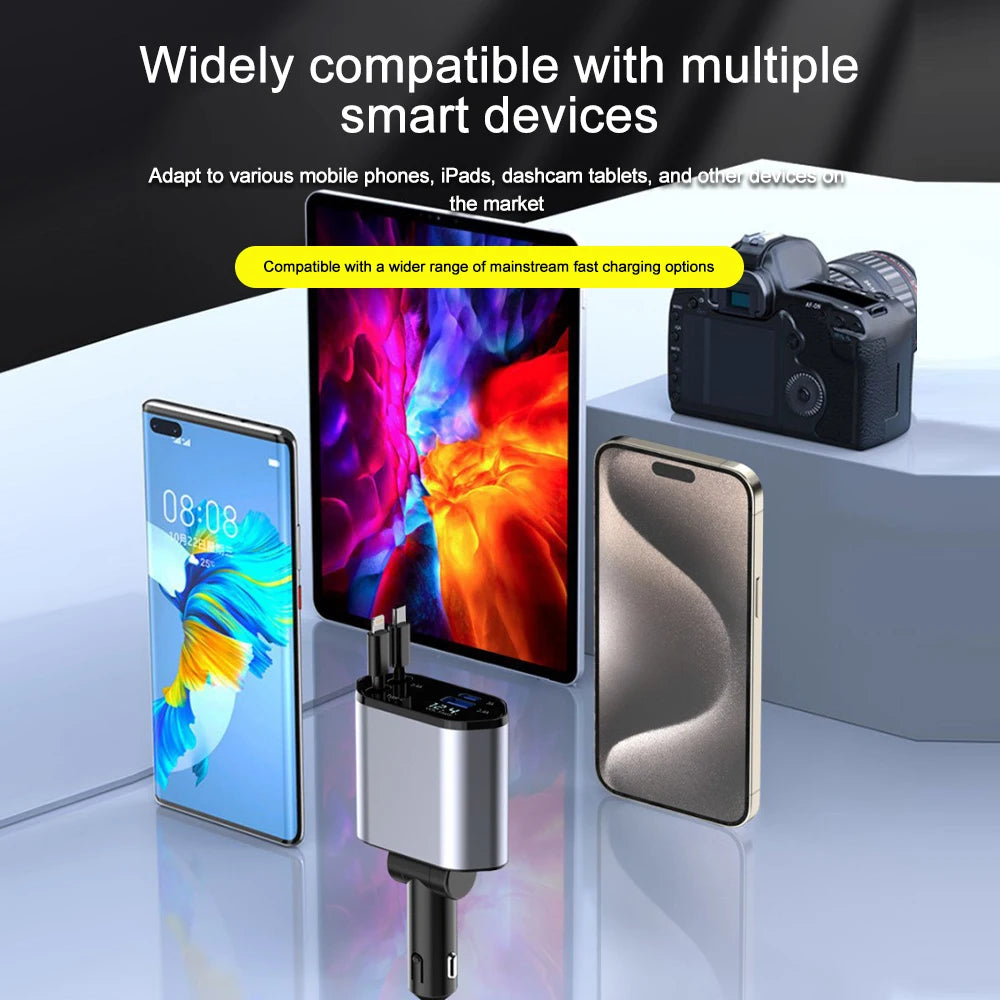120W Retractable Fast Car Charger with 4-in-1 Charging Ports - 17