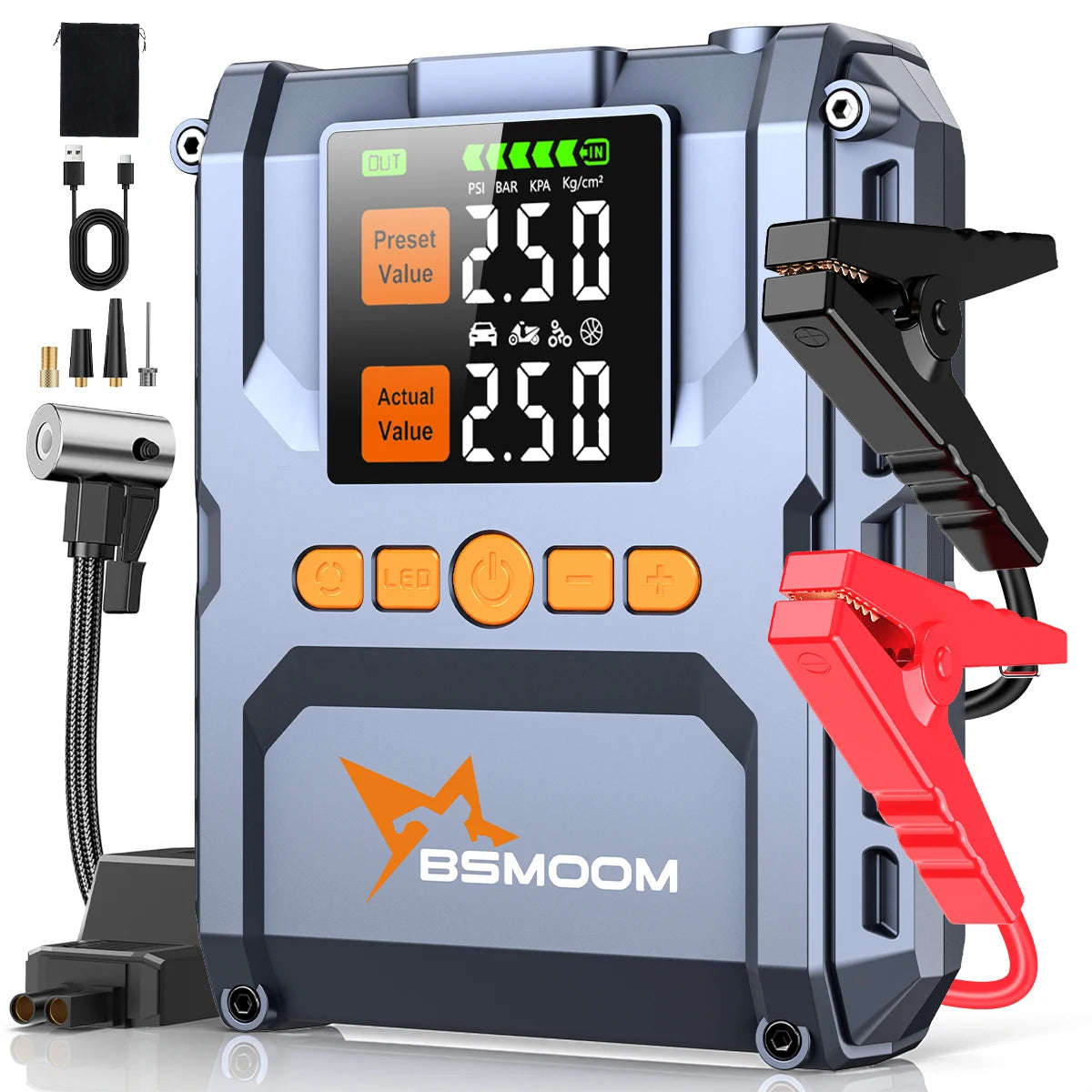 Portable 1500A Car Jump Starter with 150PSI Air Compressor & Power Bank - 27