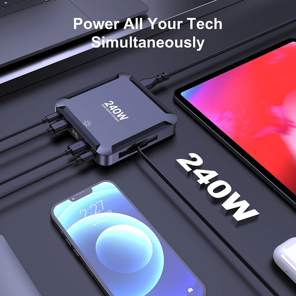 240W 5-in-1 GaN Fast Charging Station with 100W Retractable Cable - 3