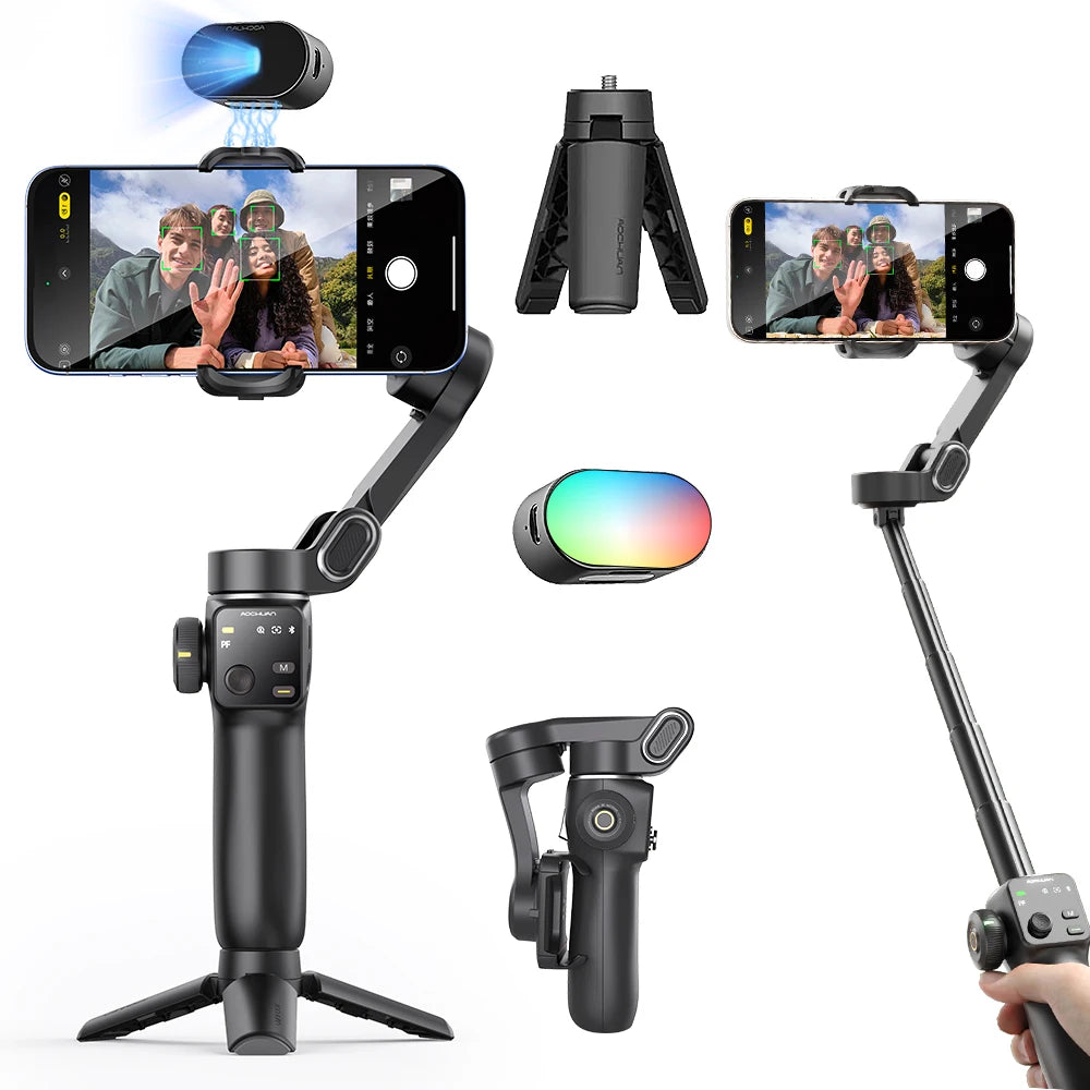 3-Axis Phone Gimbal Stabilizer with Tripod, Extension Rod & Face Tracking