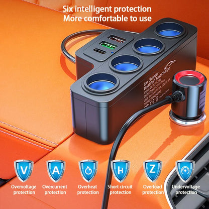 120W 4-Port Fast Car Charger - USB & Type-C Multi-Device Power Adapter