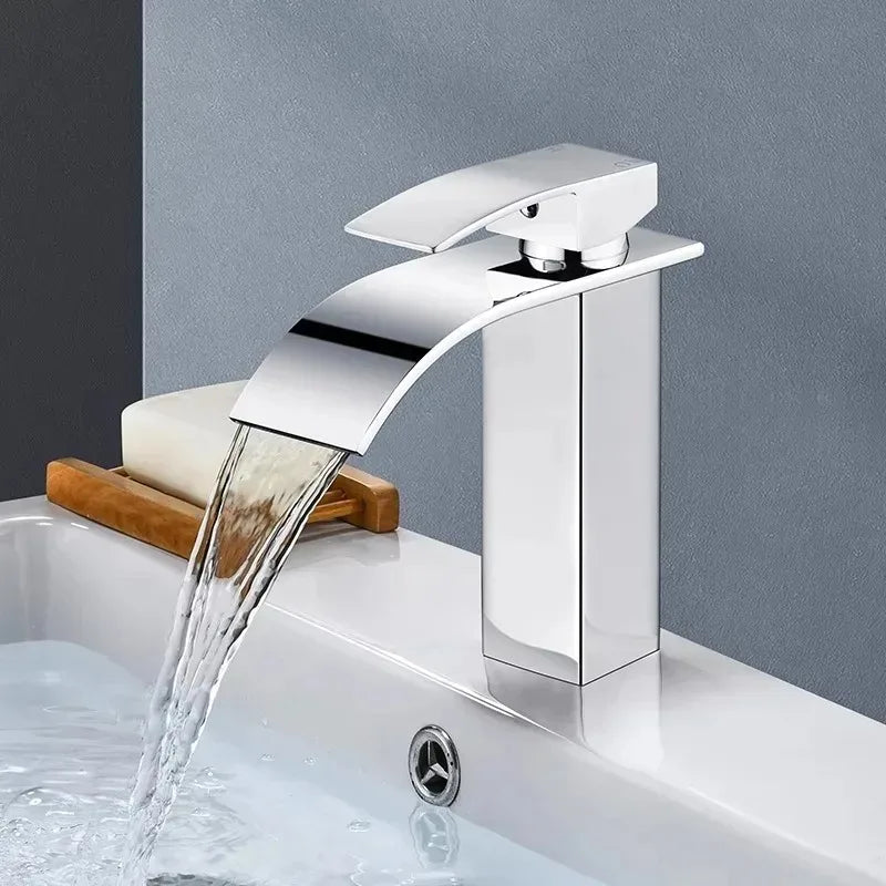 Modern Waterfall Bathroom Sink Faucet - Hot & Cold Stainless Steel - 2