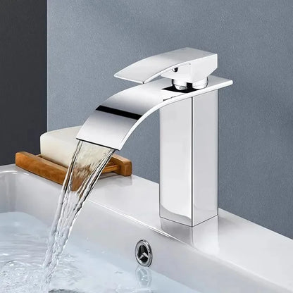 Modern Waterfall Bathroom Sink Faucet - Hot & Cold Stainless Steel