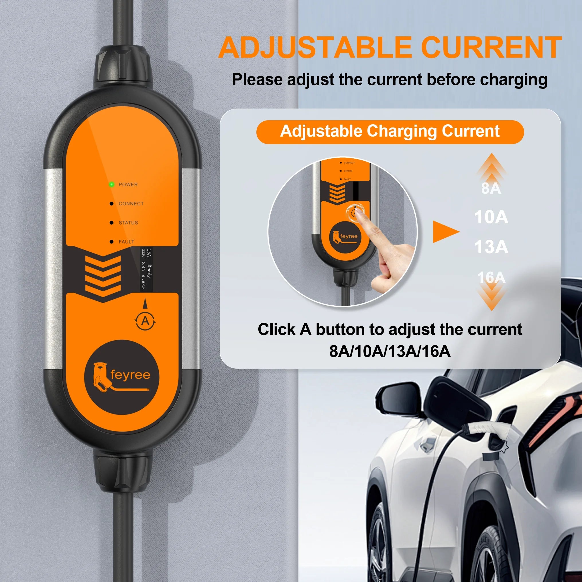 Portable EV Charger Type 1 & 2 - 3.5kW Adjustable Electric Car Charger - 3
