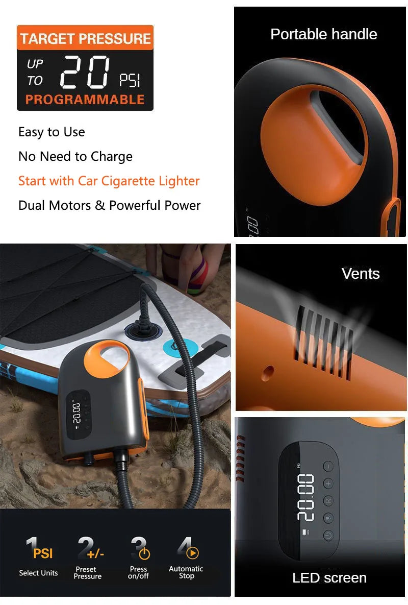 12V 20PSI Electric SUP Air Pump for Paddle Boards & Kayaks