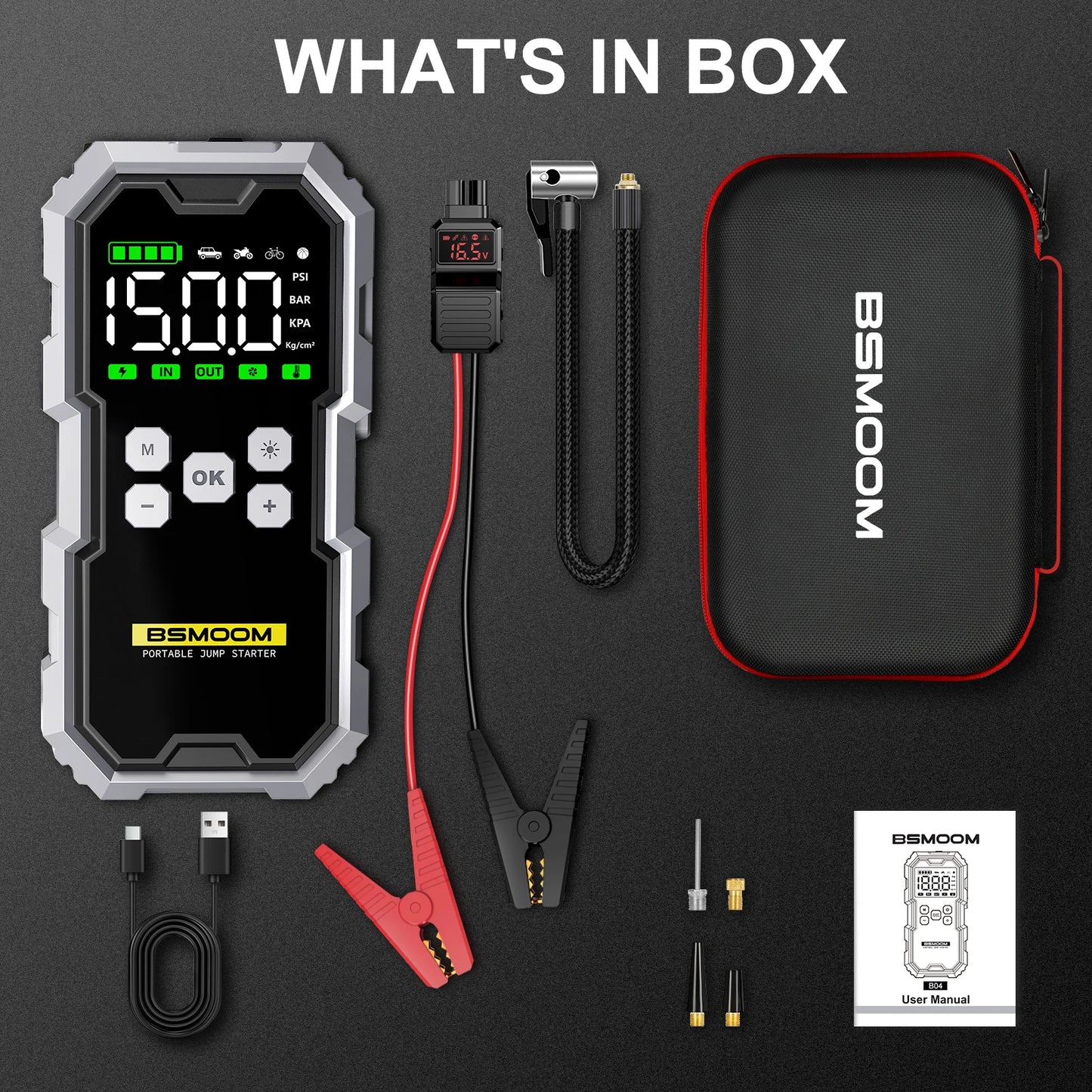 6000A Car Jump Starter with 150PSI Air Compressor & Power Bank