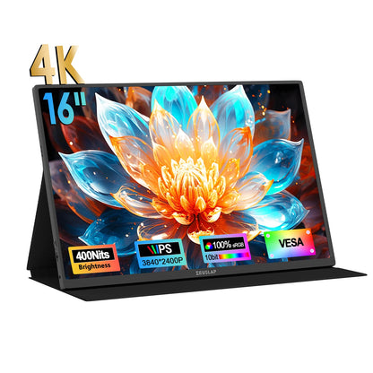 16" 4K Portable Monitor - 3840x2400 UHD IPS Display for Laptop & Gaming