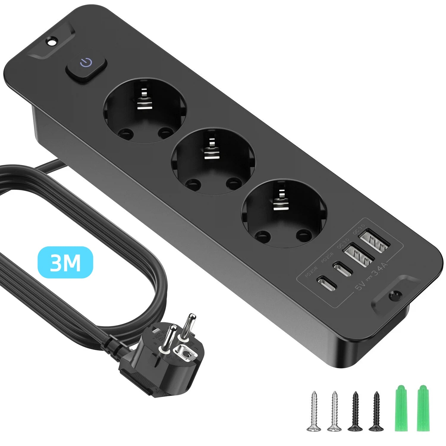 7-in-1 Ultra-Thin Desktop Power Strip with 20W USB-C Fast Charging - 21