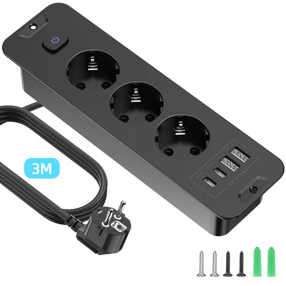 7-in-1 Ultra-Thin Desktop Power Strip with 20W USB-C Fast Charging