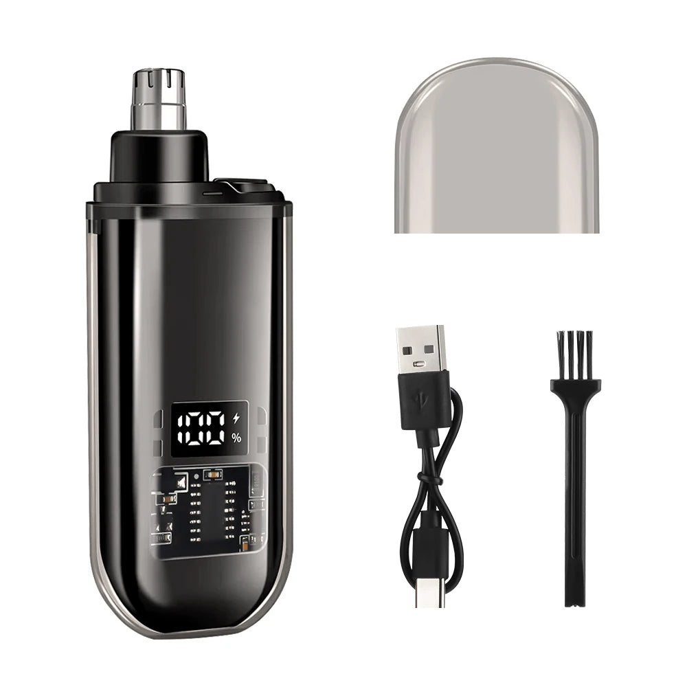 Professional Electric Nose & Ear Hair Trimmer with LED Battery Display