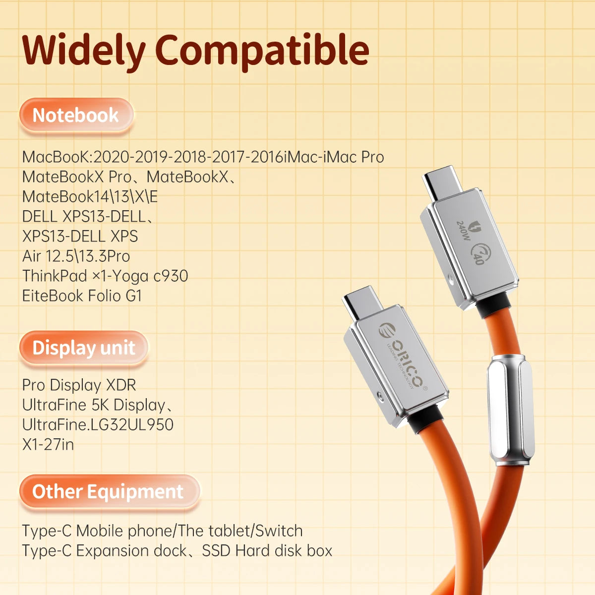 ORICO 240W USB4 Cable - 40Gbps Data, 8K Video & Fast PD Charging